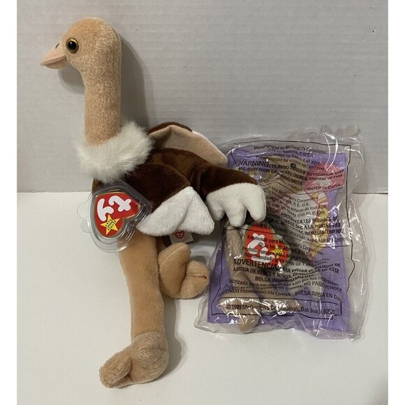 TY Beanie Baby STRETCH Ostrich + Mini Teanie Beanie Set of 2 - Picture 1 of 8